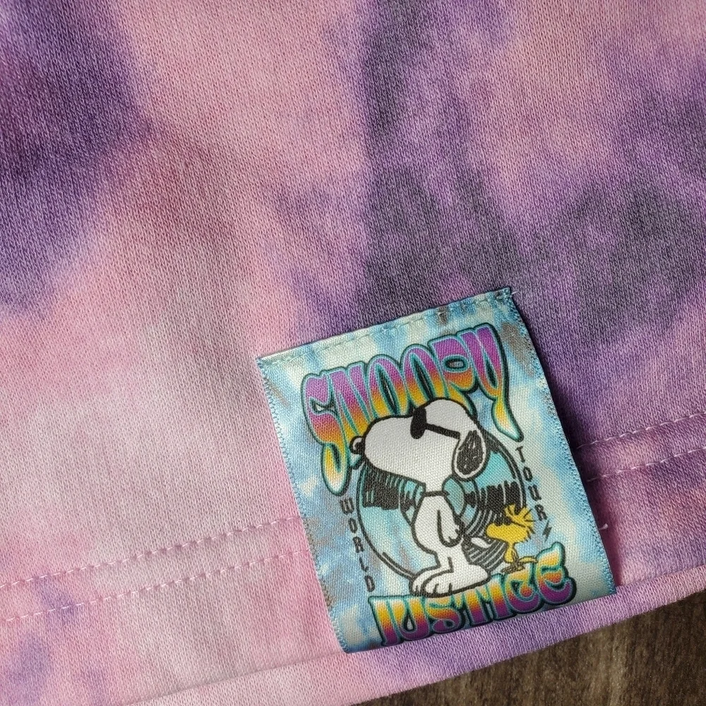 NWT Justice Girls Pink Purple Tie-Dye Snoopy Fleece Skirt Skort Size Large 12/14